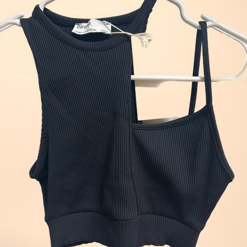 Bershka Black Ribbed Women's Top